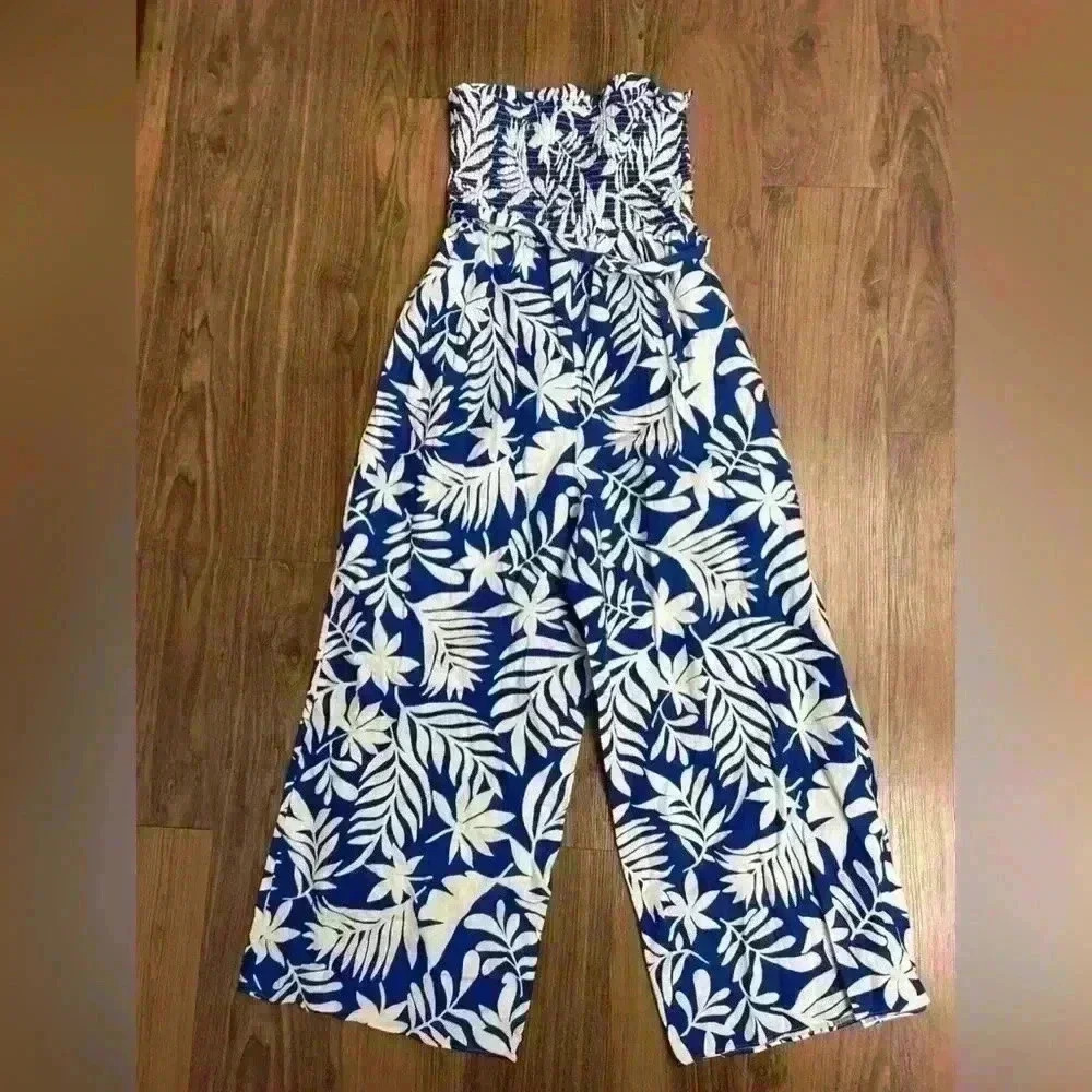 Kate Spade $298 Linen Cotton Pants Floral Jumpsuit Tropical Hawaiian Strapless M - Picture 3 of 7